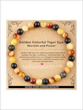 Handmade Natural Golden Tiger Eye Gemstone Bracelet, Stretch Beaded, Healing